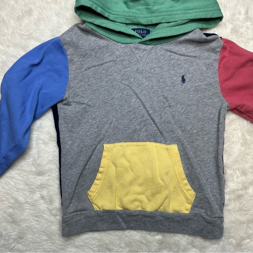 Polo Ralph Lauren Colour-Block Spa Terry Hoodie Grey & Multicoloured Size 7 - Picture 5 of 16